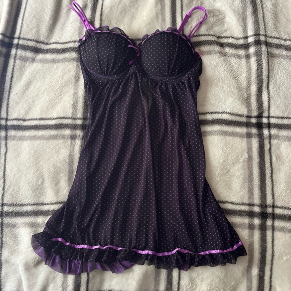 Black and purple goth grunge lace mini slip dress - Picture 2 of 5